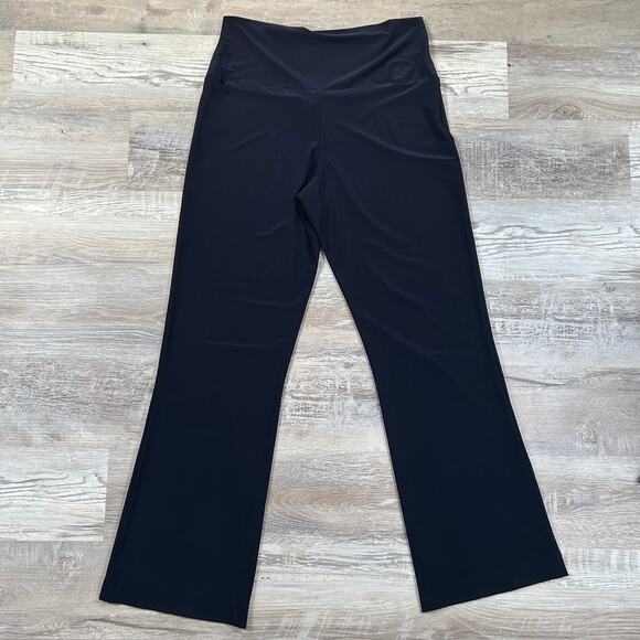 Norma Kamali Black Stretch Flared Pull-On Pants Large High Rise Minimalist - Picture 2 of 4